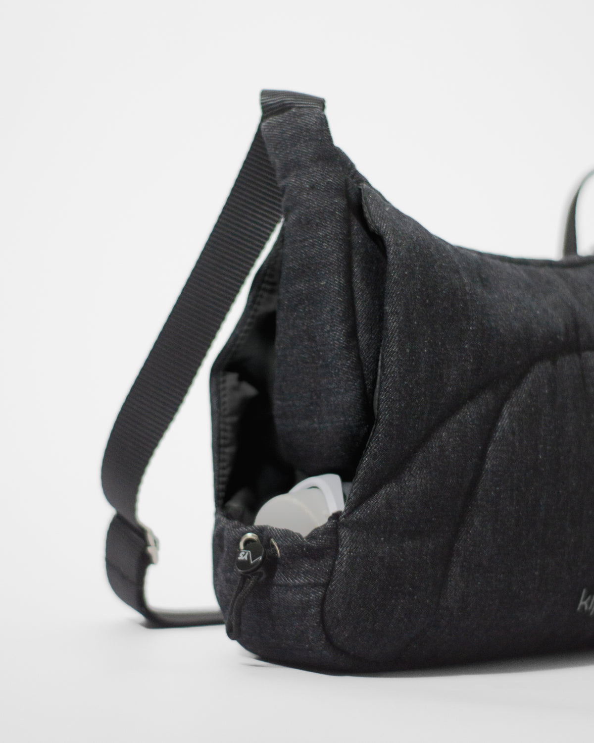 Bottle Bag in Black Denim / Black, bottle compartment