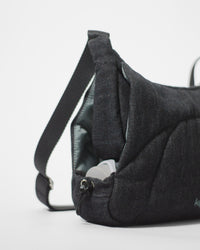 Bottle Bag in Black Denim / Dusty Blue, bottle compartment