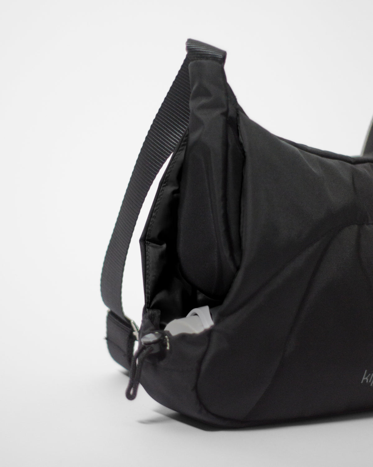 Bottle Bag in Black Crinkle Nylon / Black, bottle compartment