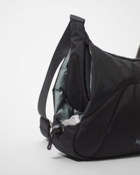 Bottle Bag in Black Crinkle Nylon / Dusty Blue, bottle compartment