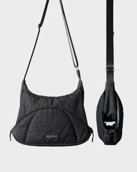 Bottle Bag in Black Denim / Dusty Blue Ripstop Nylon, front view