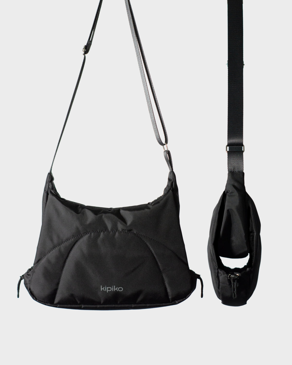 Bottle Bag in Black Crinkle Nylon / Black, front view