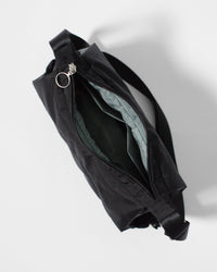 Bottle Bag in Black Denim / Dusty Blue, top view open