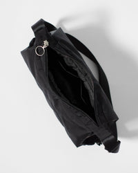 Bottle Bag in Black Crinkle Nylon / Black, top view open